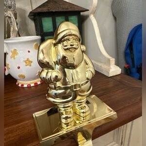 Pottery Barn Christmas Brass stocking holder Santa 7 in tall Preowned